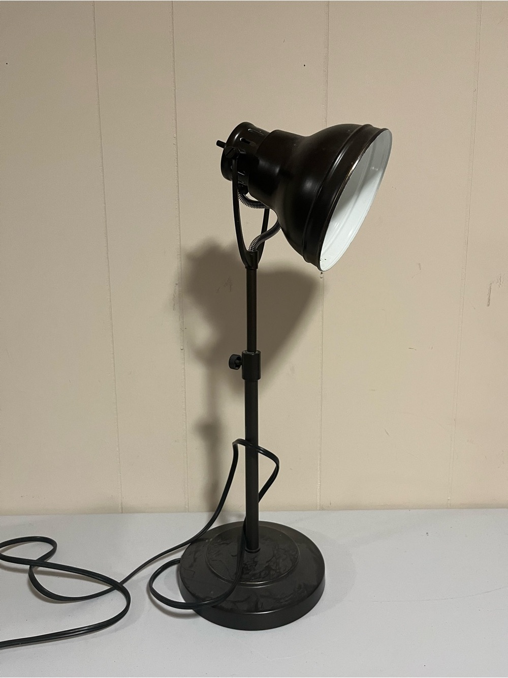Adjustable Black Metal Task Lamp - White Interior Shade
